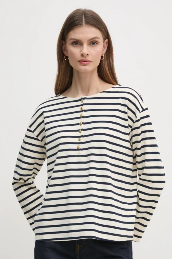 Tommy Hilfiger Bombažna majica z dolgimi rokavi Tommy Hilfiger bež barva, WW0WW45437