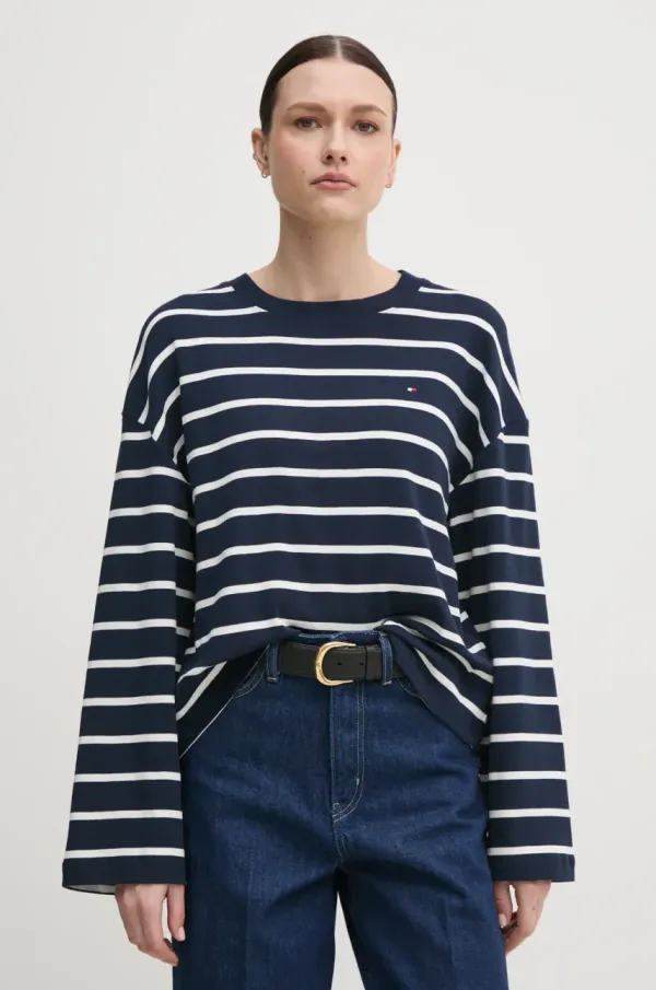 Tommy Hilfiger Bombažna majica z dolgimi rokavi Tommy Hilfiger mornarsko modra barva, WW0WW45519