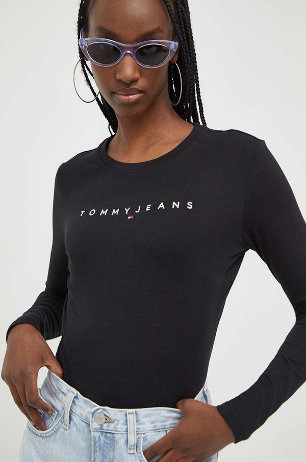 Tommy Jeans Bombažna majica z dolgimi rokavi Tommy Jeans črna barva