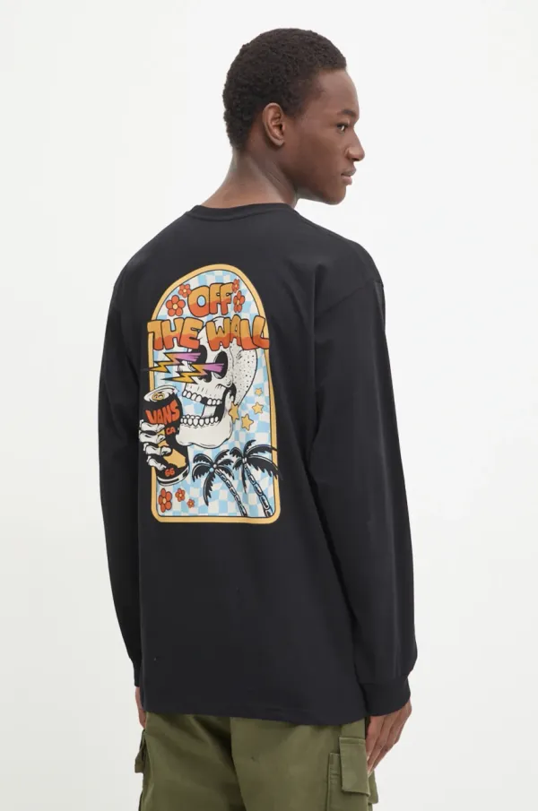 Vans Bombažna majica z dolgimi rokavi Vans črna barva, VN000KHSBLK1