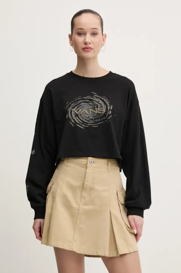 Vans Bombažna majica z dolgimi rokavi Vans črna barva, VN000MDBBLK1