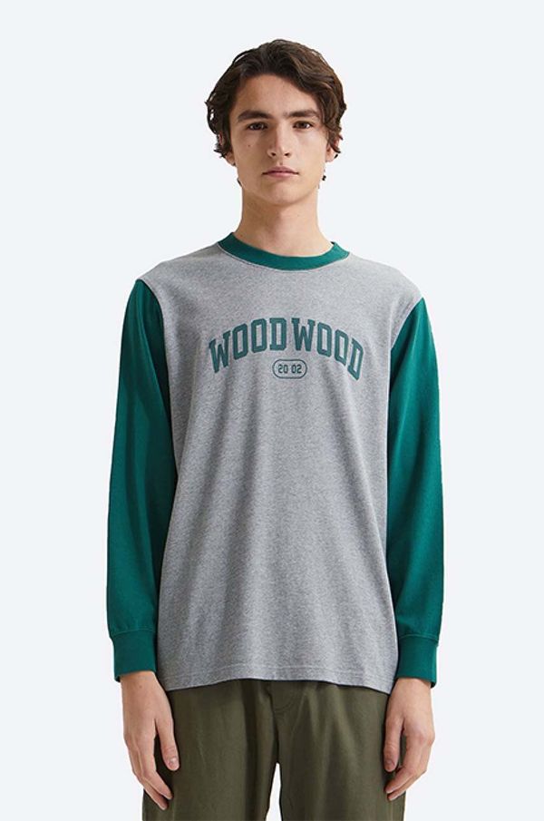 Wood Wood Bombažna majica z dolgimi rokavi Wood Wood Mark IVY Longsleeve siva barva