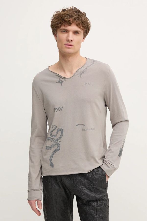 Zadig&Voltaire Bombažna majica z dolgimi rokavi ZADIG&VOLTAIRE bež barva, JMTN01613