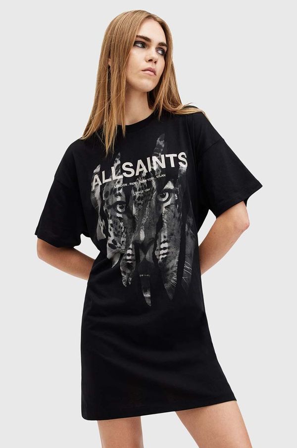 AllSaints Bombažna obleka AllSaints RIPROAR črna barva, W234DB