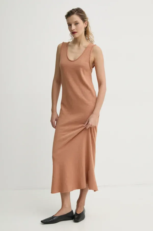 American Vintage Bombažna obleka American Vintage rjava barva, SON14AGE25