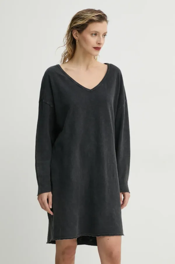 American Vintage Bombažna obleka American Vintage siva barva, SON14CGE25