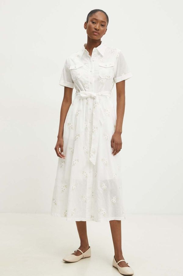 Answear Lab Bombažna obleka Answear Lab bela barva