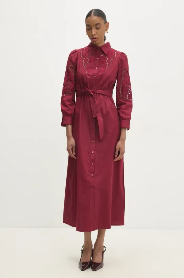 Answear Lab Bombažna obleka Answear Lab bordo barva