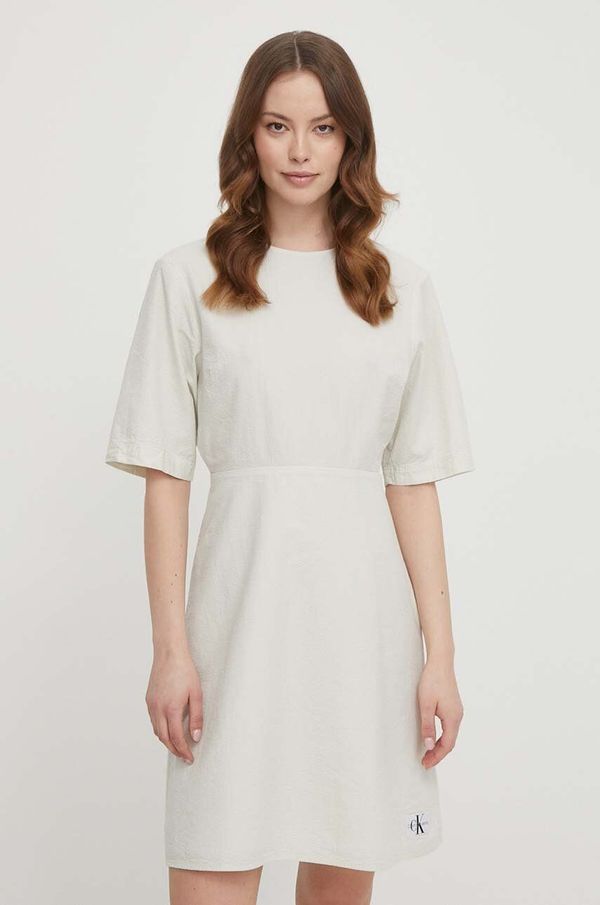 Calvin Klein Jeans Bombažna obleka Calvin Klein Jeans siva barva