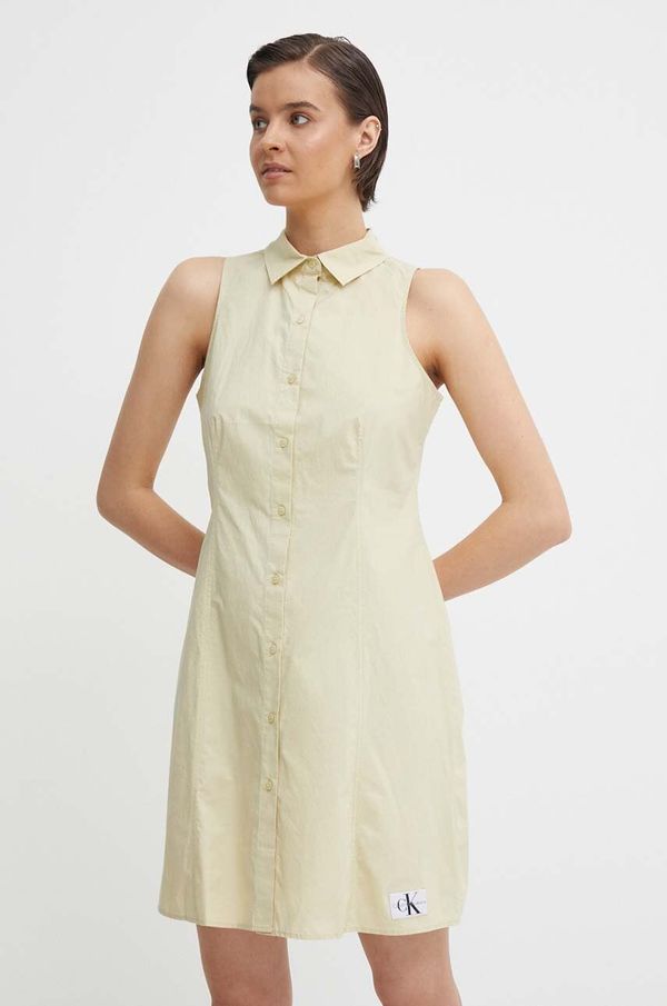 Calvin Klein Jeans Bombažna obleka Calvin Klein Jeans zelena barva