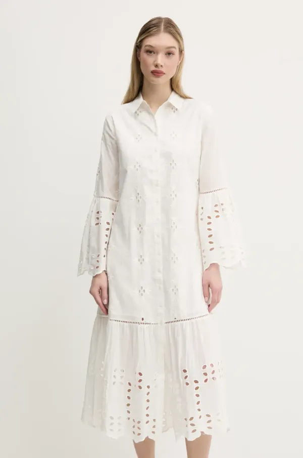 Desigual Bombažna obleka Desigual ORLEANS bela barva, 25SWVW06