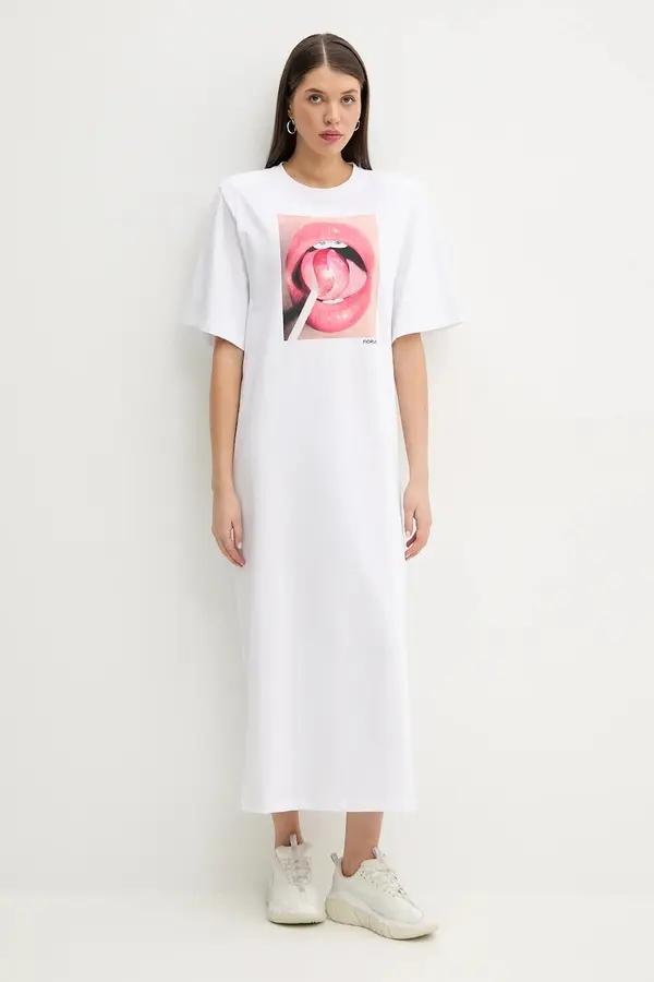 Fiorucci Bombažna obleka Fiorucci Lollipop Mouth Print Maxi T-Dress