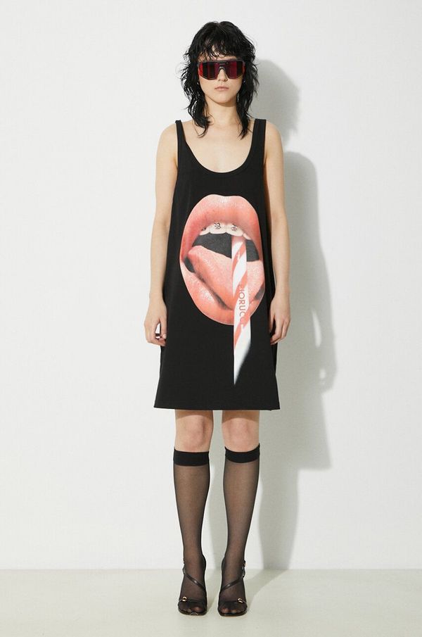 Fiorucci Bombažna obleka Fiorucci Mouth Print Tank Dress črna barva, W01FPDTA111CO01BK01