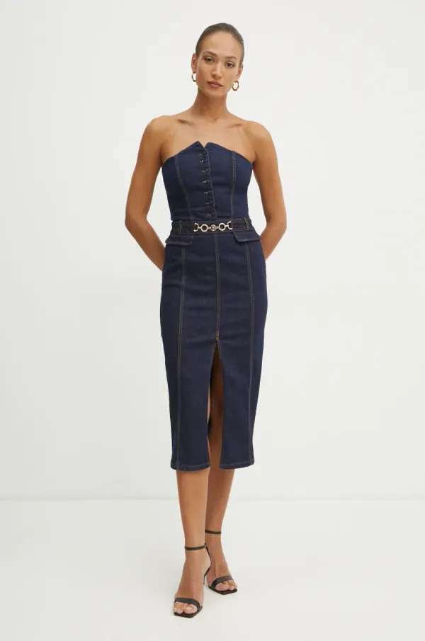 Fracomina Bombažna obleka Fracomina mornarsko modra barva, FR25SD4010D46093