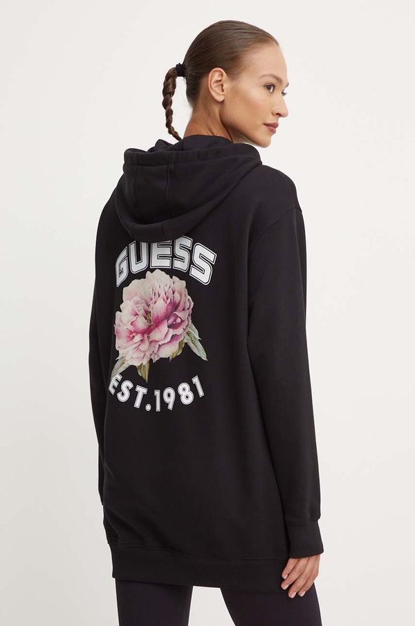 Guess Bombažna obleka Guess PEONY črna barva, V4YQ13 K68I4