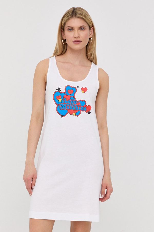 Love Moschino Bombažna obleka Love Moschino bela barva