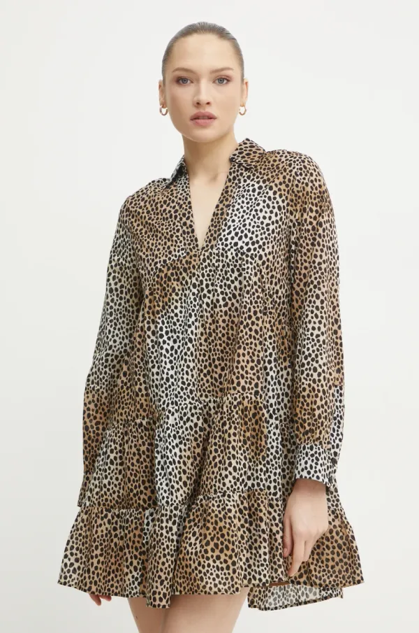 MICHAEL Michael Kors Bombažna obleka MICHAEL Michael Kors rjava barva, MR582QMGS3