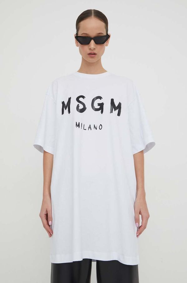 MSGM Bombažna obleka MSGM bela barva