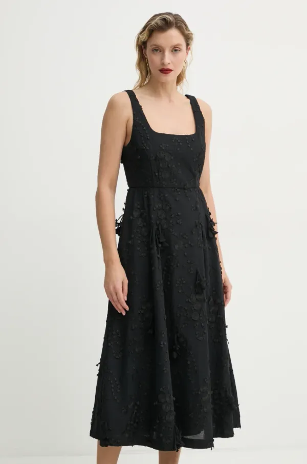 MUNTHE Bombažna obleka MUNTHE FRONIA črna barva, 251134825125