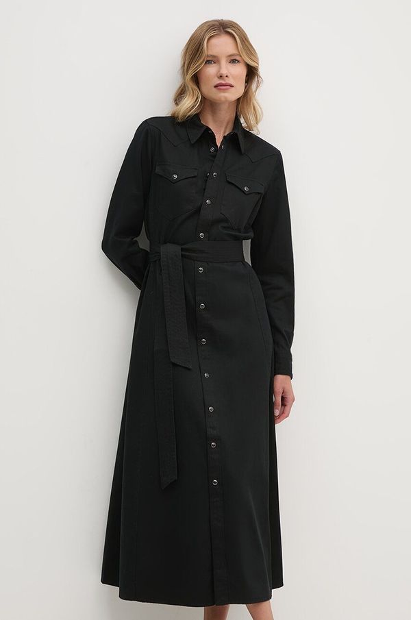 Polo Ralph Lauren Bombažna obleka Polo Ralph Lauren črna barva