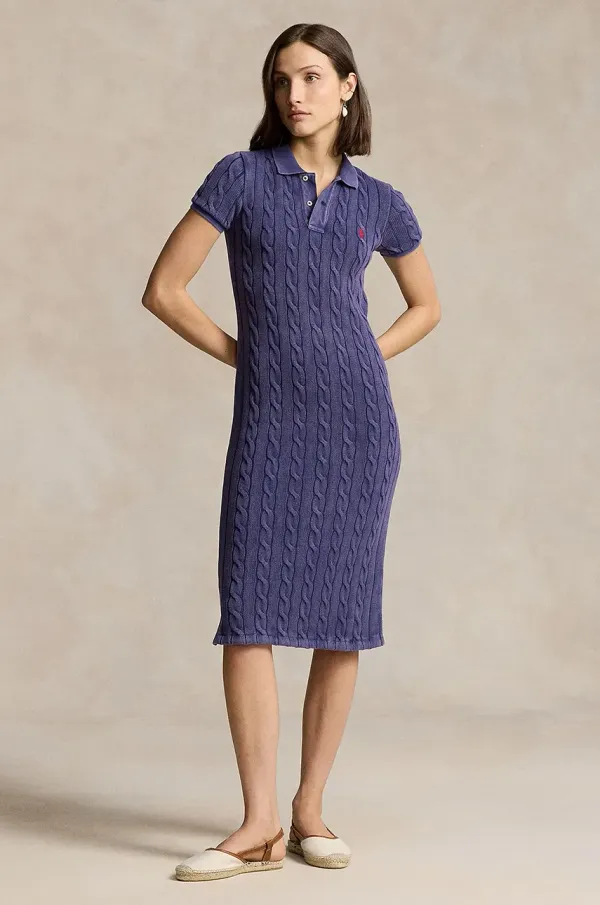 Polo Ralph Lauren Bombažna obleka Polo Ralph Lauren mornarsko modra barva, 211952606