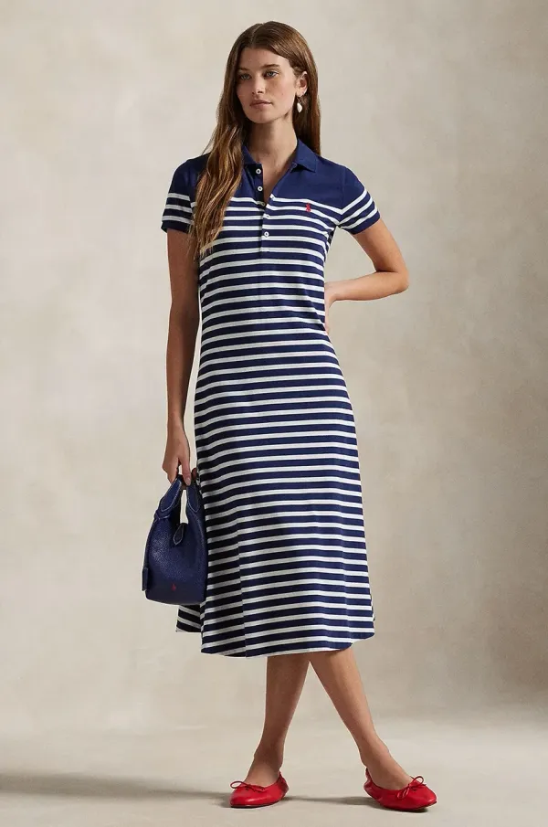 Polo Ralph Lauren Bombažna obleka Polo Ralph Lauren mornarsko modra barva, 211959122