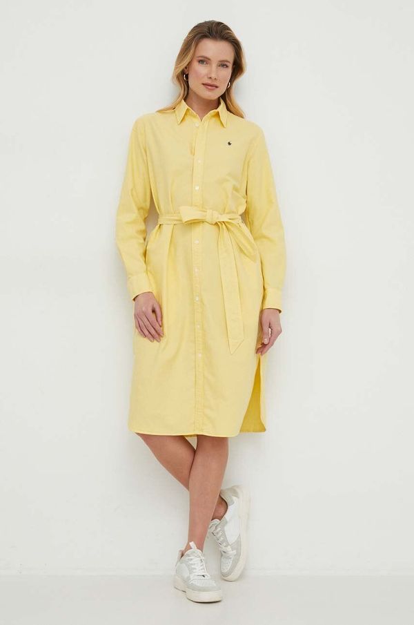Polo Ralph Lauren Bombažna obleka Polo Ralph Lauren rumena barva