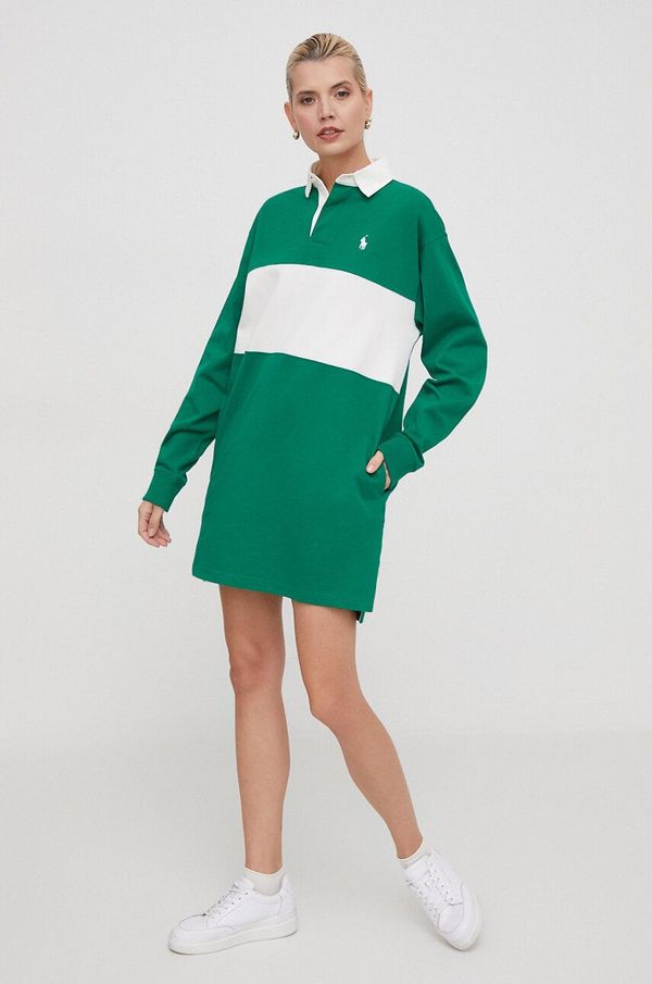 Polo Ralph Lauren Bombažna obleka Polo Ralph Lauren zelena barva