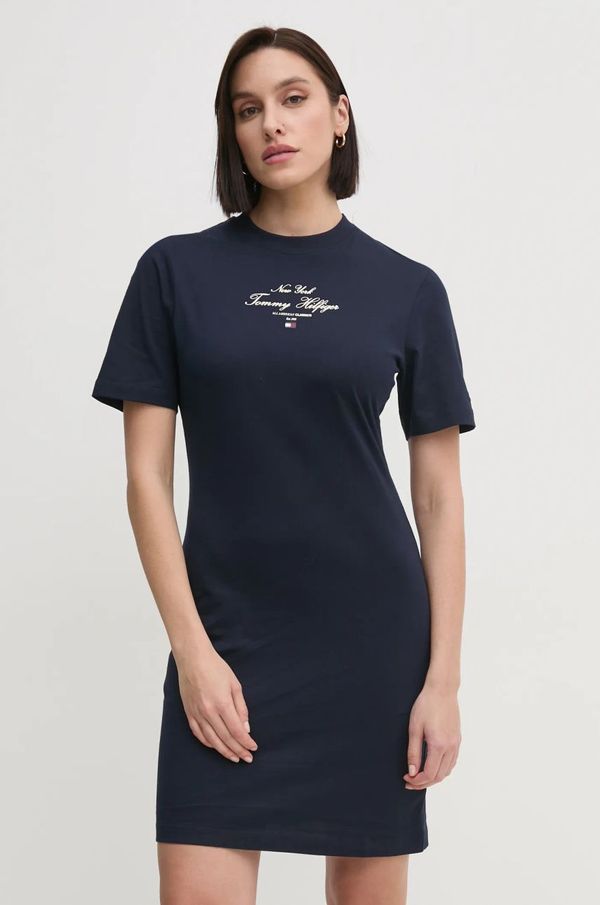 Tommy Hilfiger Bombažna obleka Tommy Hilfiger mornarsko modra barva, WW0WW43830