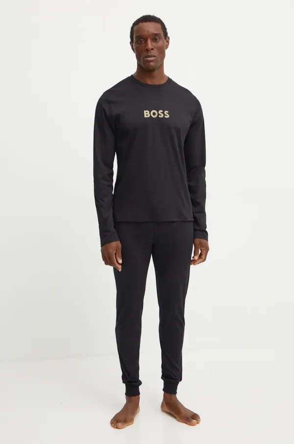 BOSS Bombažna pižama BOSS črna barva, 50527499