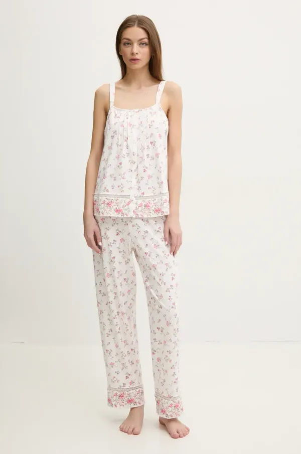Lauren Ralph Lauren Bombažna pižama Lauren Ralph Lauren ženska, bela barva, ILN72408