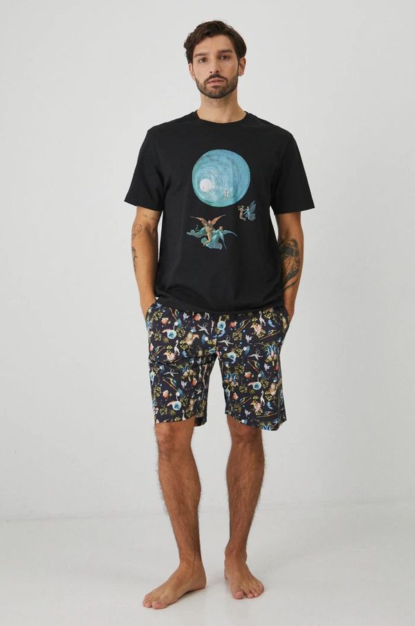 Medicine Bombažna pižama Medicine moška, črna barva