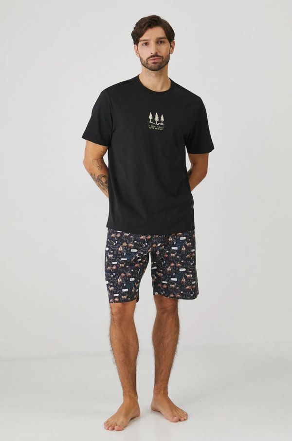 Medicine Bombažna pižama Medicine moška, črna barva