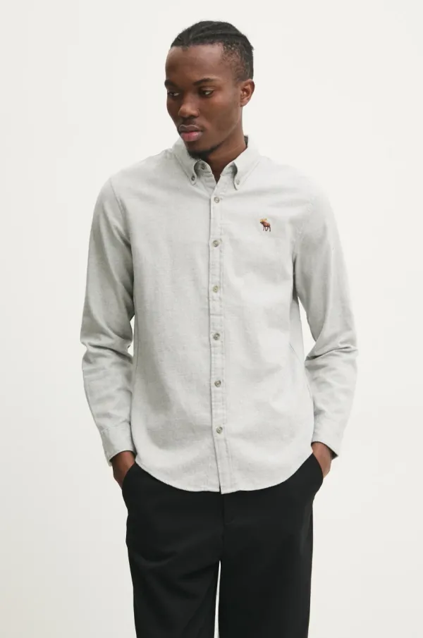 Abercrombie & Fitch Bombažna srajca Abercrombie & Fitch moška, siva barva, KI125-4326