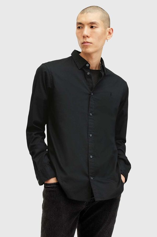 AllSaints Bombažna srajca AllSaints HAWTHORNE LS SHIRT moška, črna barva, M150SB