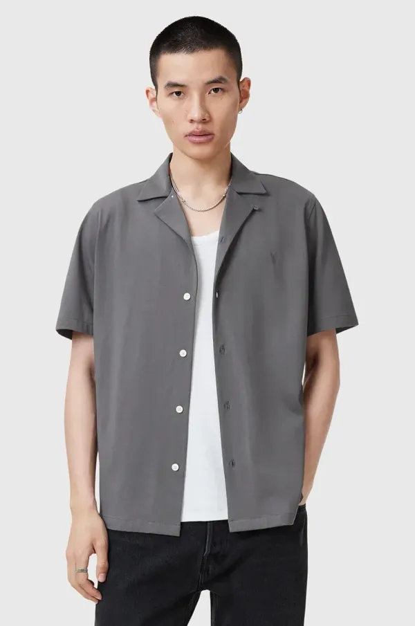 AllSaints Bombažna srajca AllSaints HUDSON moška, siva barva, M081SA