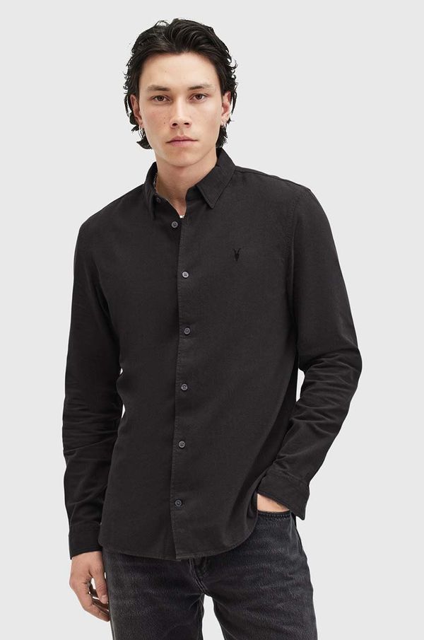 AllSaints Bombažna srajca AllSaints LOVELL LS SHIRT moška, črna barva, M152SB
