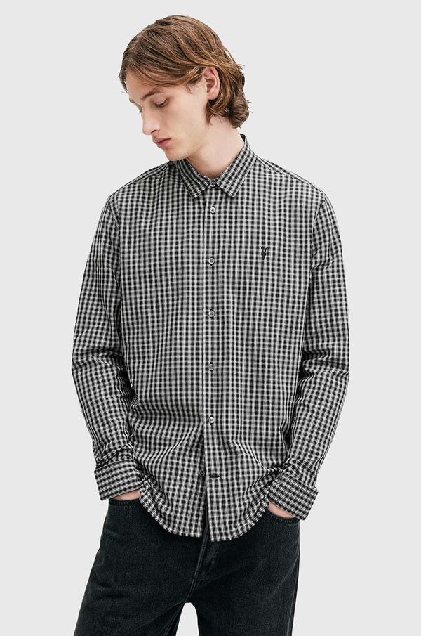 AllSaints Bombažna srajca AllSaints NEO LS SHIRT moška, črna barva, M044SB