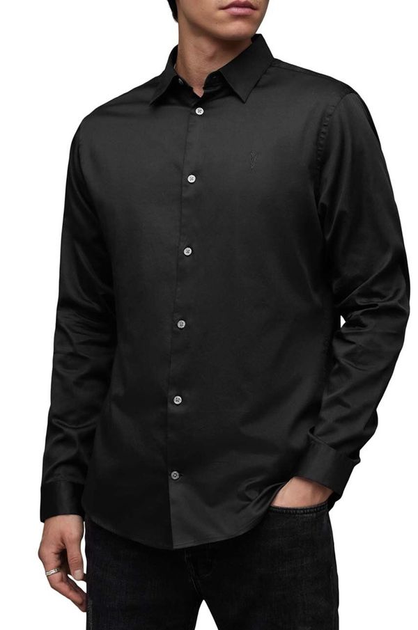 AllSaints Bombažna srajca AllSaints Simmons moška, črna barva