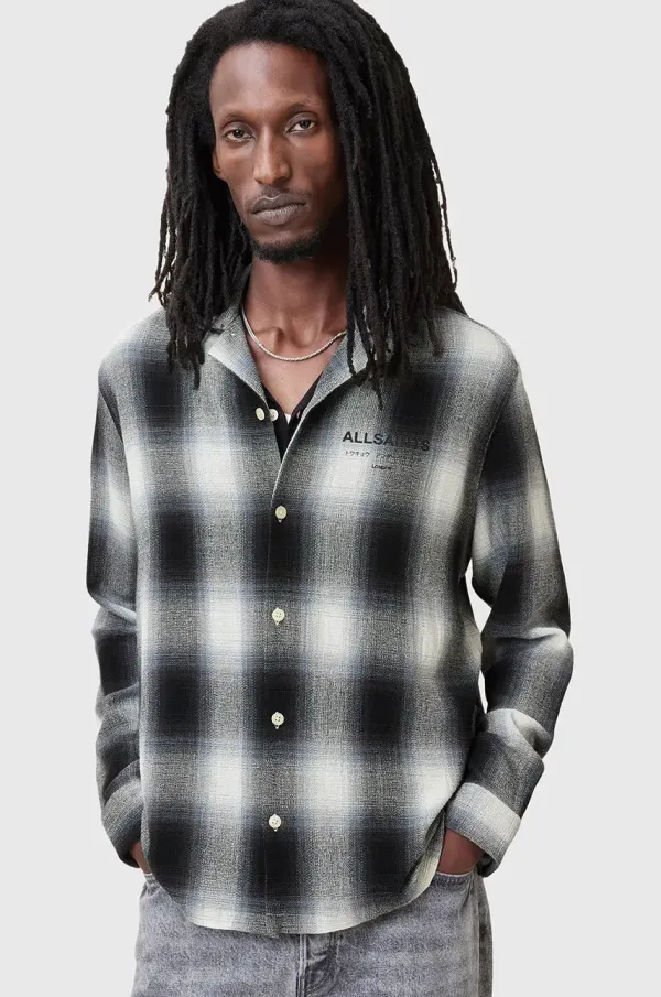 AllSaints Bombažna srajca AllSaints UNDERFADE moška, siva barva, M024SC