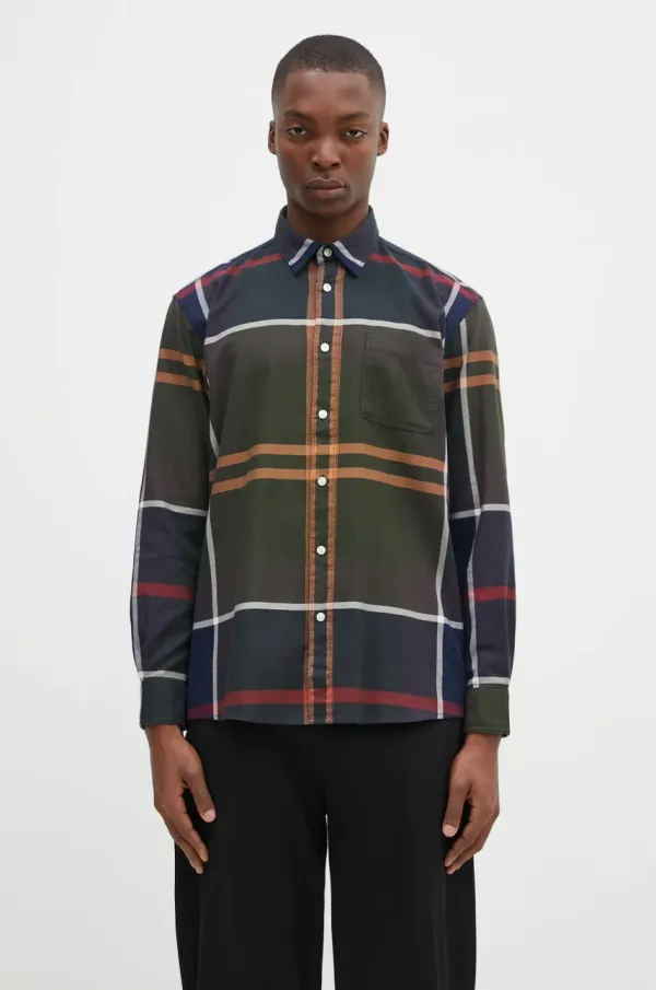 Barbour Bombažna srajca Barbour Renford OS Tartan Shirt moška, zelena barva, MSH5514