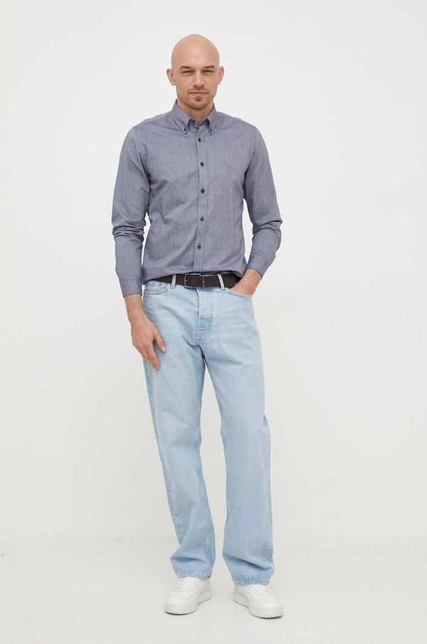 Boss Orange Bombažna srajca BOSS BOSS ORANGE moška, mornarsko modra barva