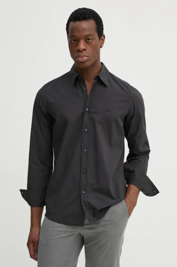 BOSS Orange Bombažna srajca BOSS Orange moška, črna barva, 50518304