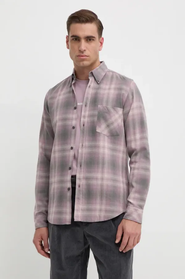 BOSS Orange Bombažna srajca Boss Orange moška, roza barva, 50524875