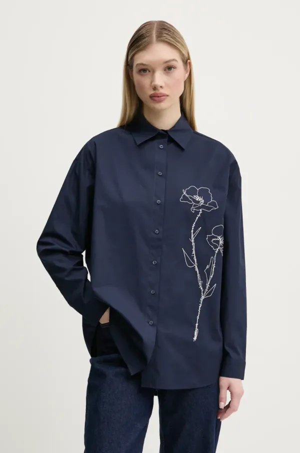 Desigual Bombažna srajca Desigual POSEIDON ženska, mornarsko modra barva, 25SWCW08