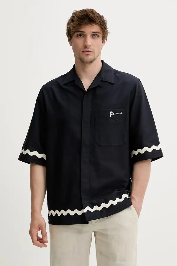 Fiorucci Bombažna srajca Fiorucci Wave Trim Logo Embroidered Bowling Shirt