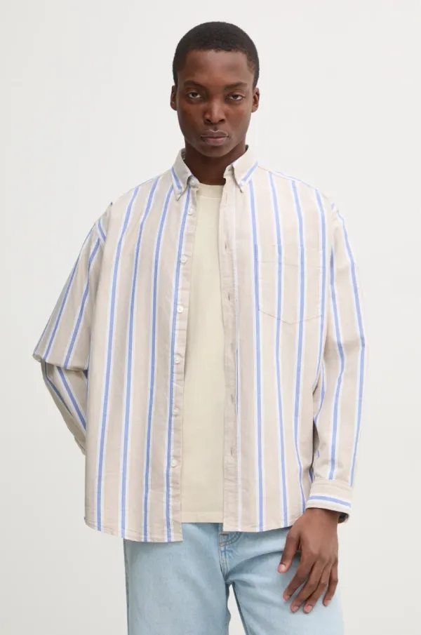 Hugo Blue Bombažna srajca Hugo Blue moška, bež barva, 50534183