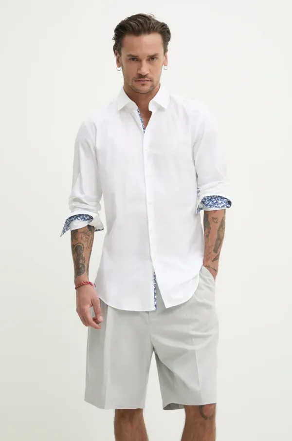 HUGO Bombažna srajca HUGO moška, bela barva, 50534066