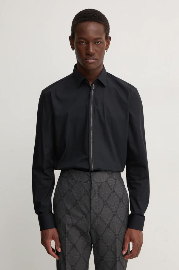 HUGO Bombažna srajca HUGO moška, črna barva, 50524849