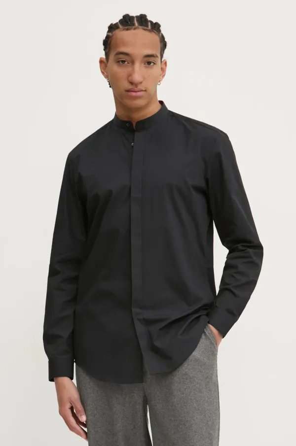 HUGO Bombažna srajca HUGO moška, črna barva, 50534067